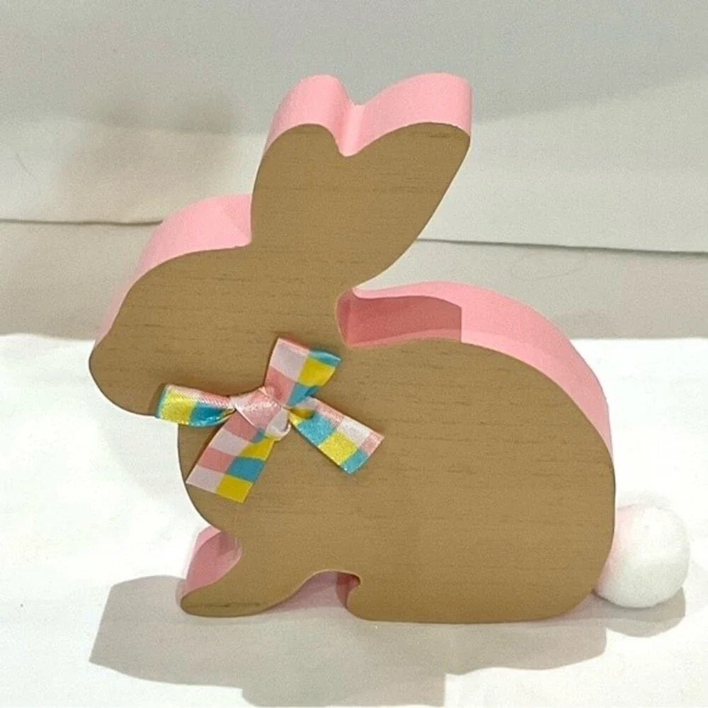 Easter Bunny Cutout Tabletop Decor Wooden Rabbit Spritz NWT Spring